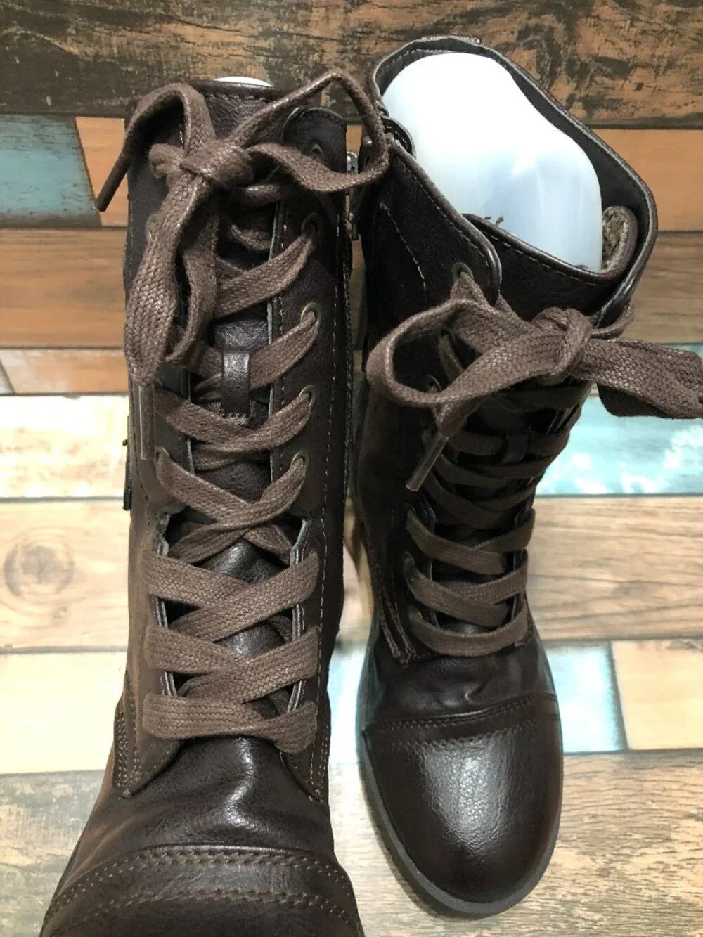 Self Esteem Combat Boots Zip Up Lace Up Brown Women's Size 6.5 M - Picture 7 of 12